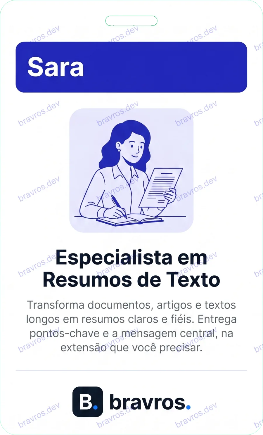 Crachá de Sara, especialista Bravros